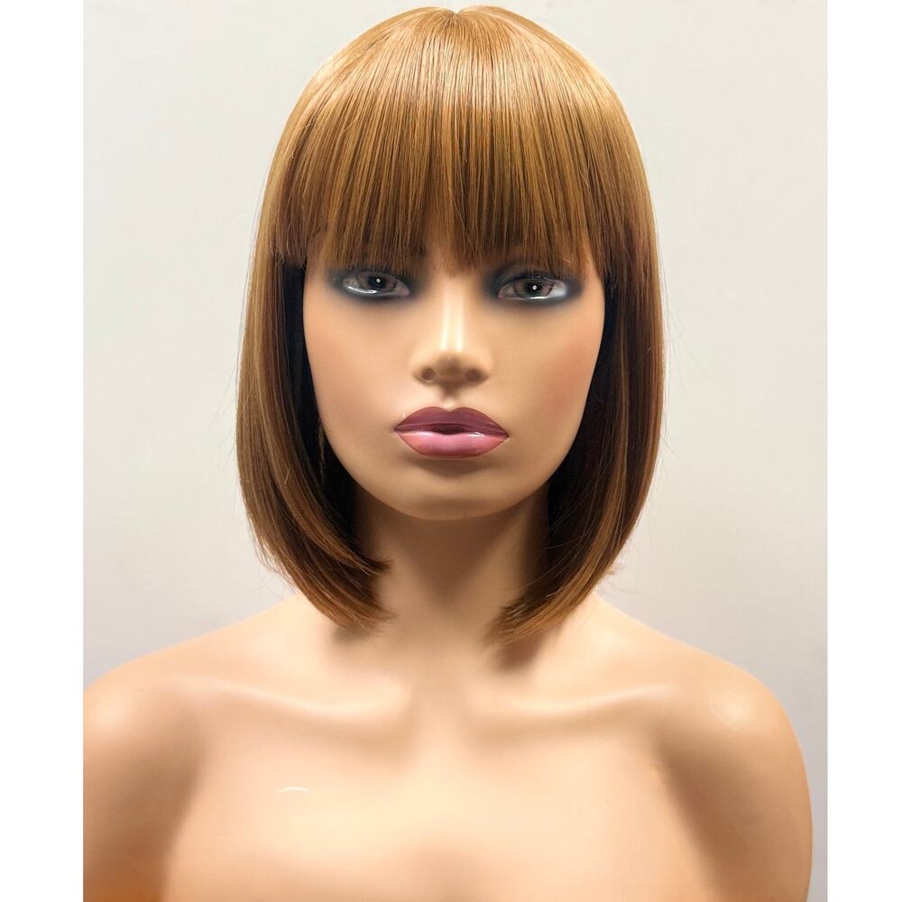 WigsBuy Strawberry Blonde Synthetic Bob Wig with Bangs Short Straight 12" NWT